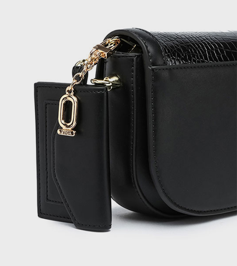 Croc Textured Flap Crossbody Bag