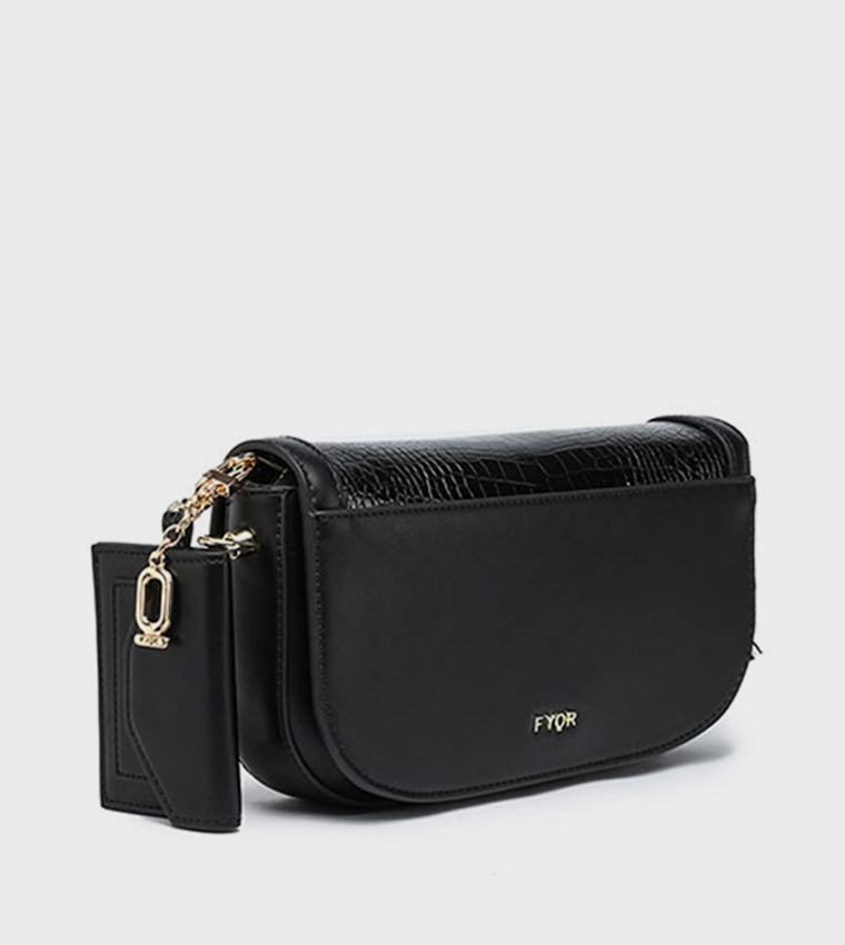 Croc Textured Flap Crossbody Bag