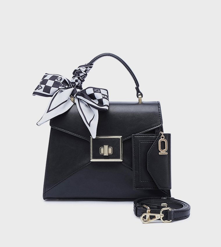 Scarf Detail Twist Lock Top-Handle Bag
