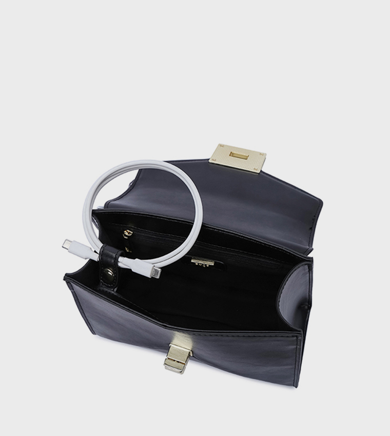 Scarf Detail Twist Lock Top-Handle Bag