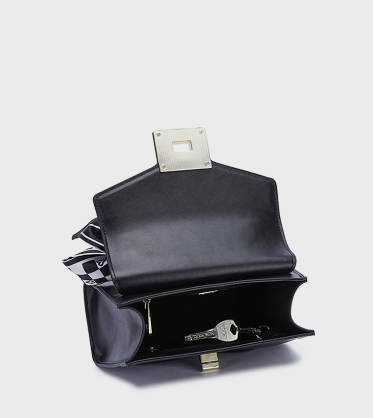 Scarf Detail Twist Lock Top-Handle Bag