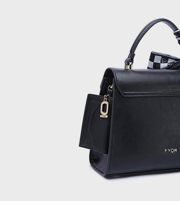 Scarf Detail Twist Lock Top-Handle Bag
