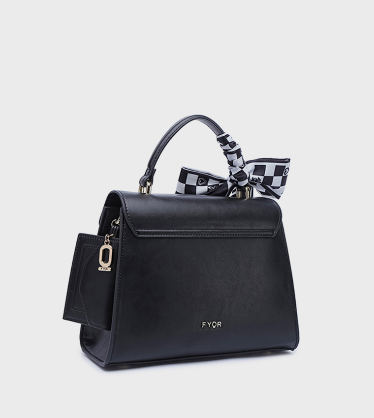 Scarf Detail Twist Lock Top-Handle Bag