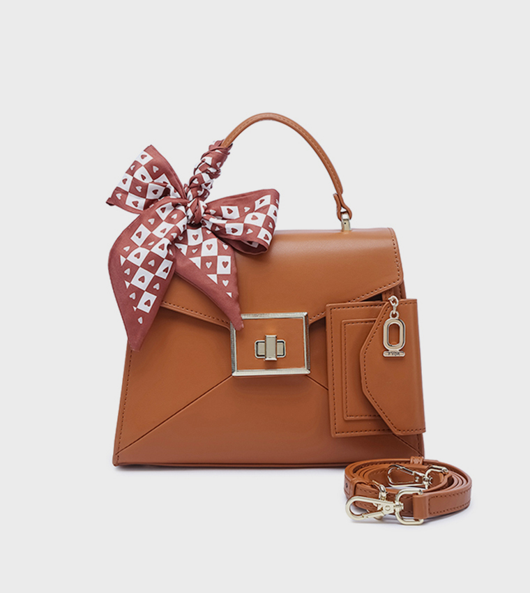 Scarf Detail Twist Lock Top-Handle Bag
