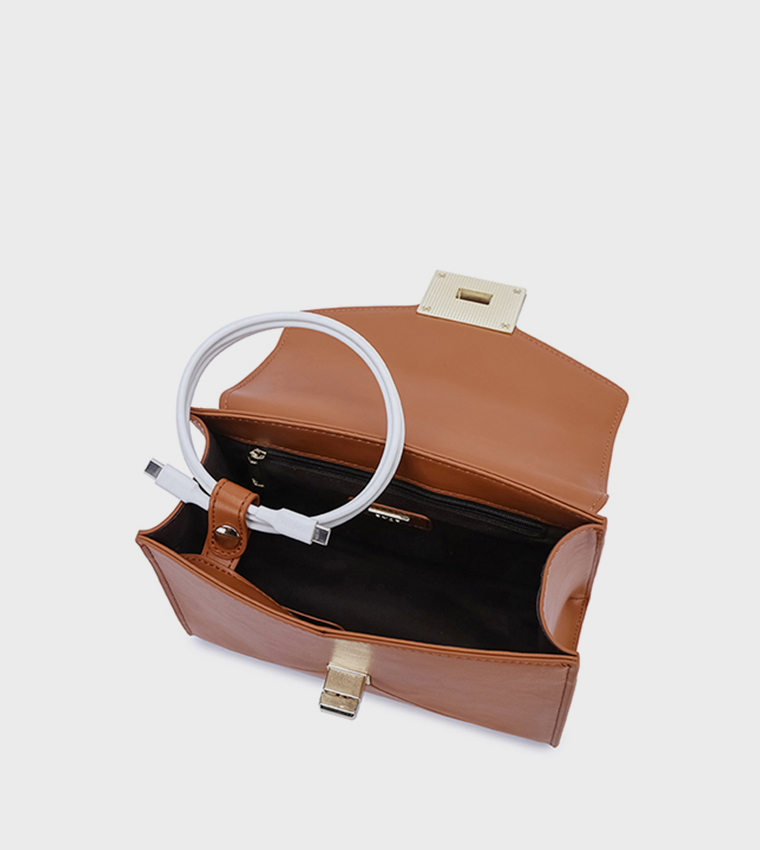 Scarf Detail Twist Lock Top-Handle Bag