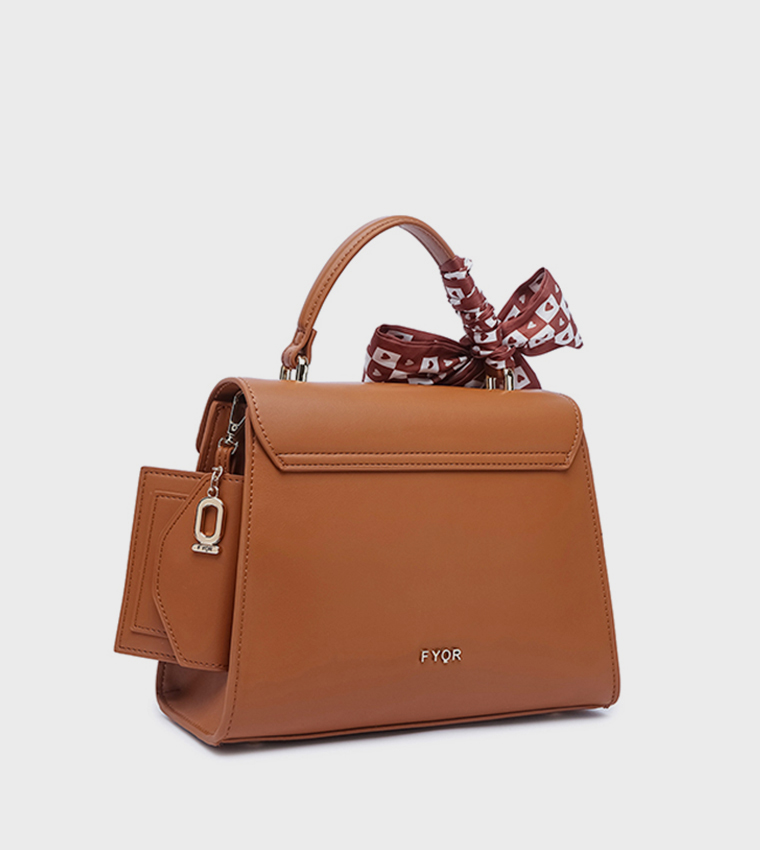 Scarf Detail Twist Lock Top-Handle Bag