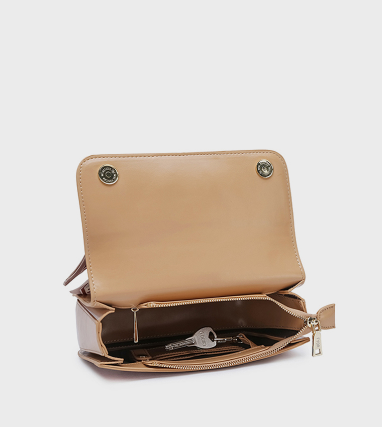Scarf Detail Flap Top-Handle Bag