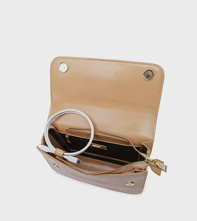Scarf Detail Flap Top-Handle Bag