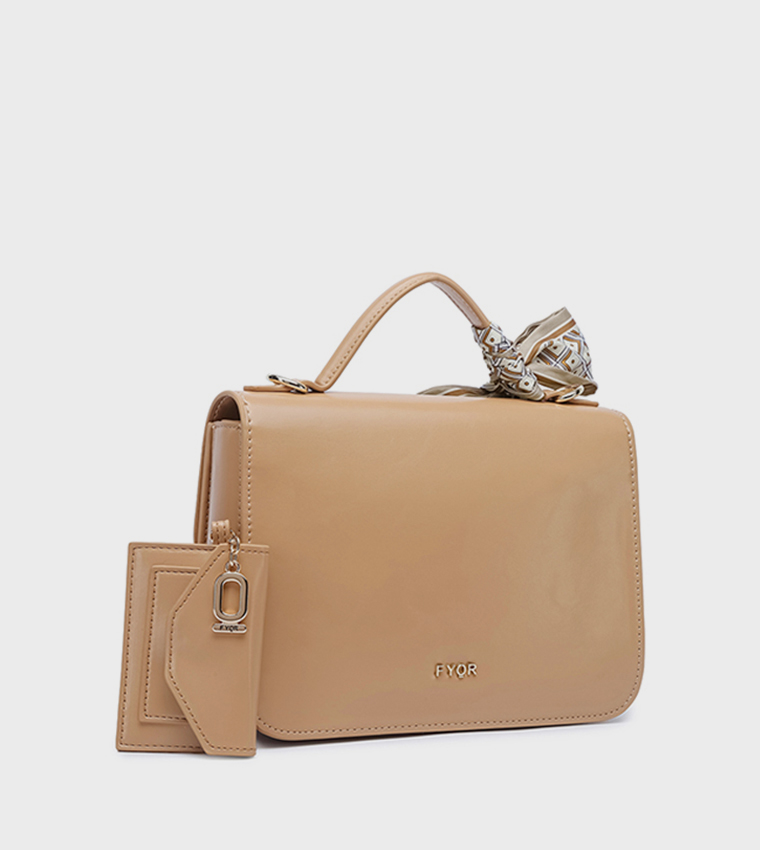 Scarf Detail Flap Top-Handle Bag