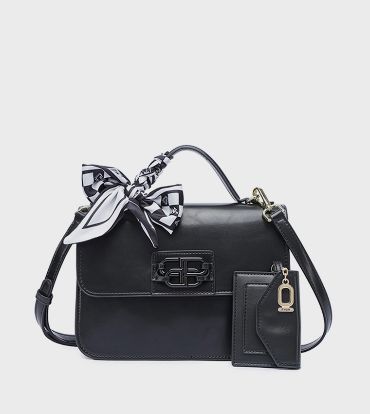 Scarf Detail Flap Top-Handle Bag