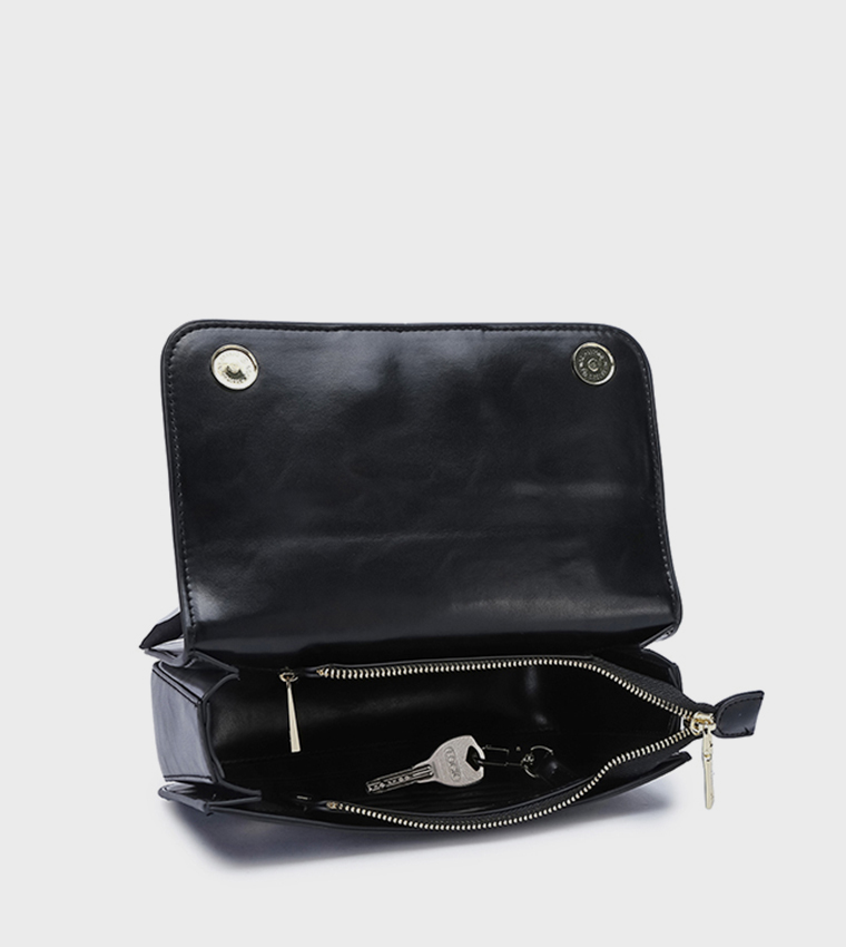 Scarf Detail Flap Top-Handle Bag