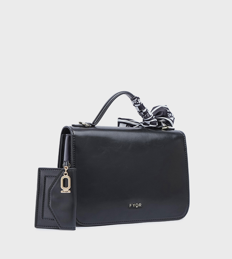 Scarf Detail Flap Top-Handle Bag