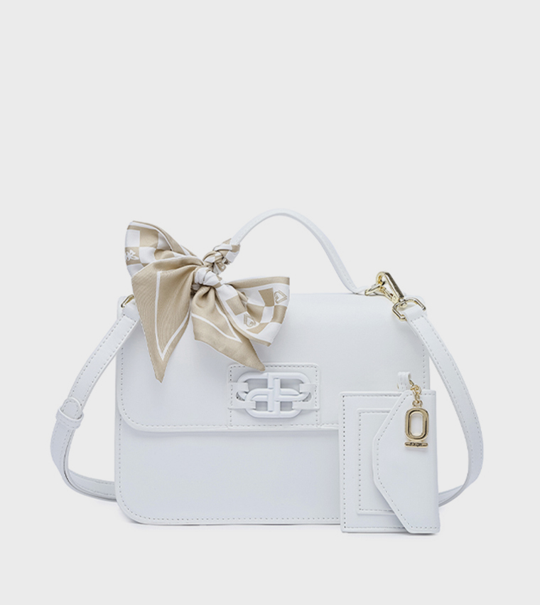Scarf Detail Flap Top-Handle Bag