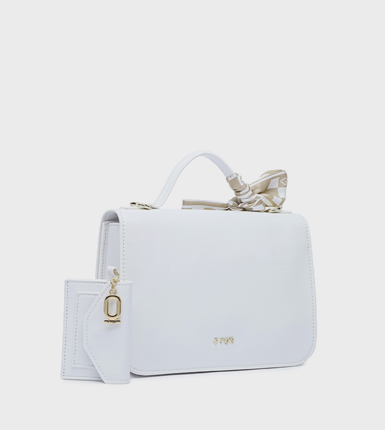 Scarf Detail Flap Top-Handle Bag