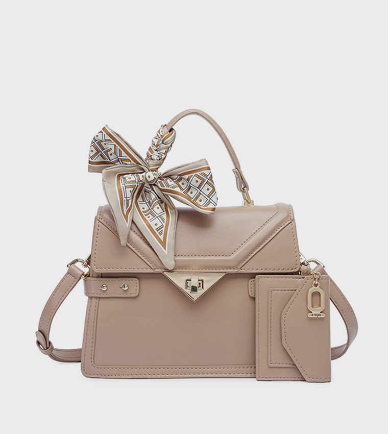 Scarf Detail Flap Handheld Bag