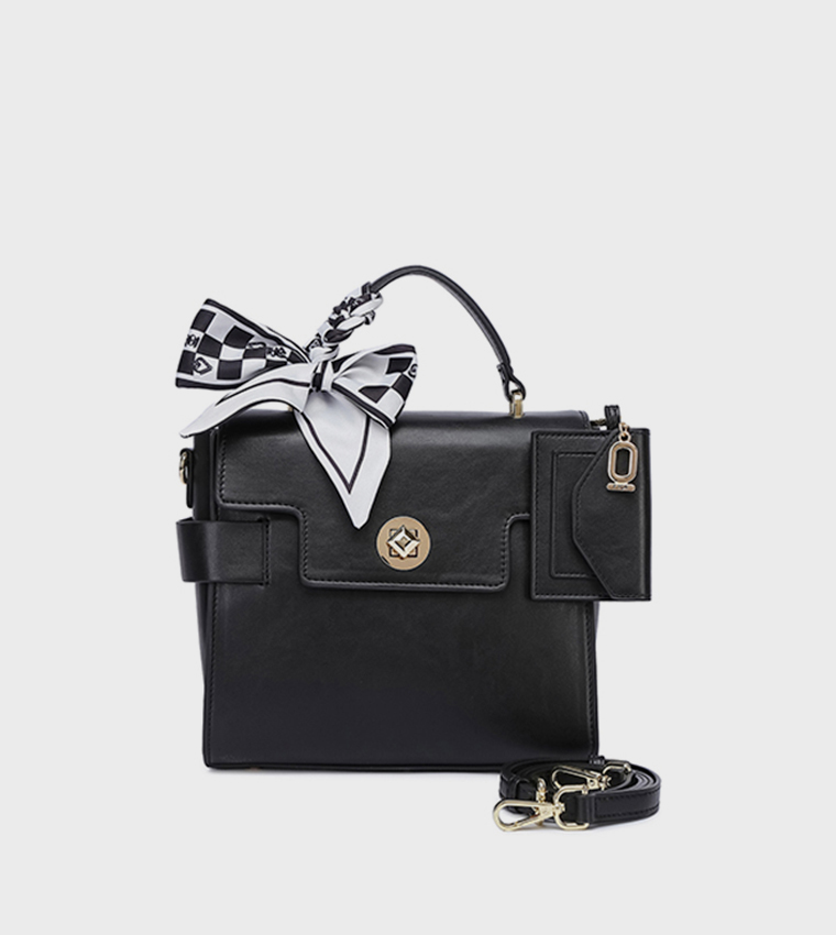 Scarf Detail Flap Top-Handle Bag