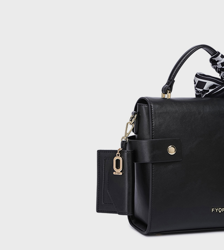 Scarf Detail Flap Top-Handle Bag