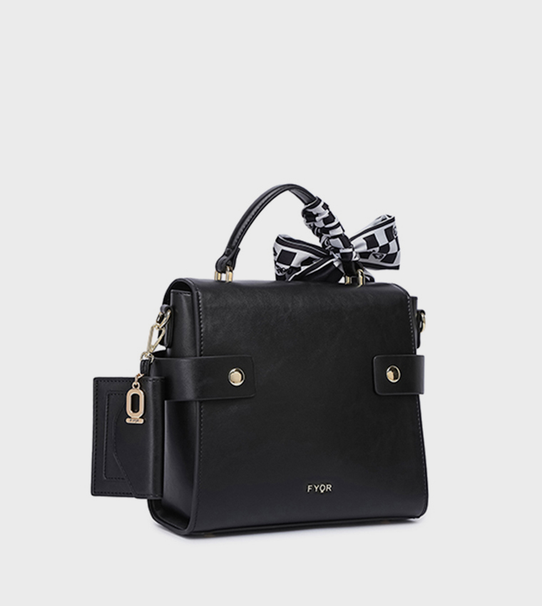 Scarf Detail Flap Top-Handle Bag