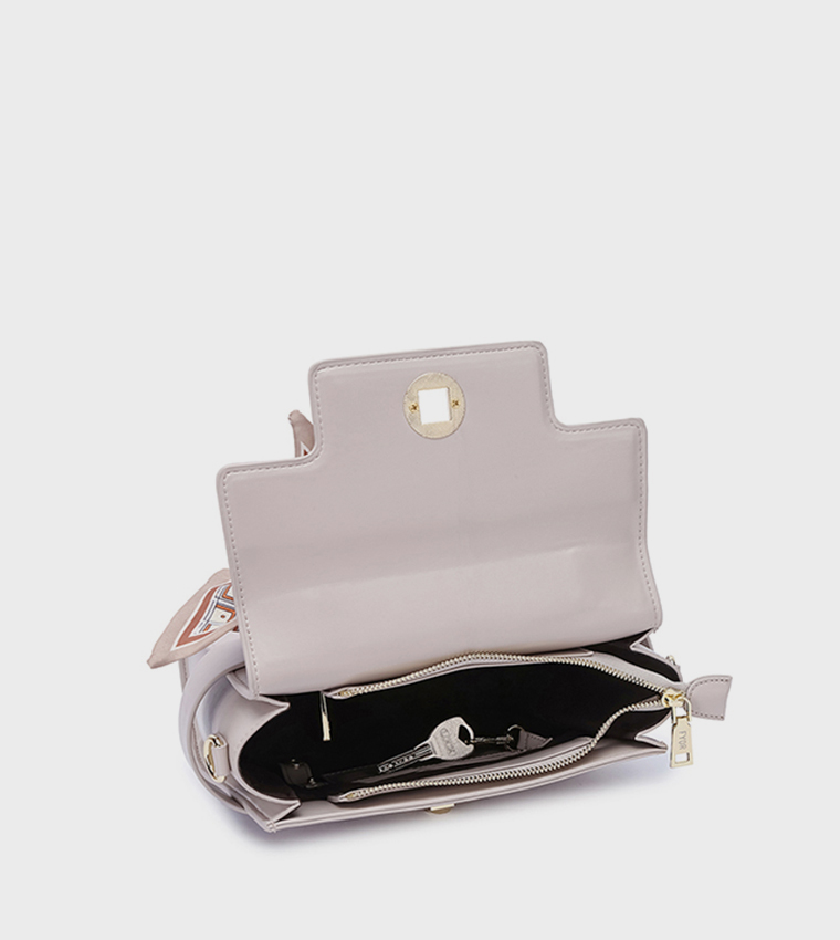 Scarf Detail Flap Top-Handle Bag