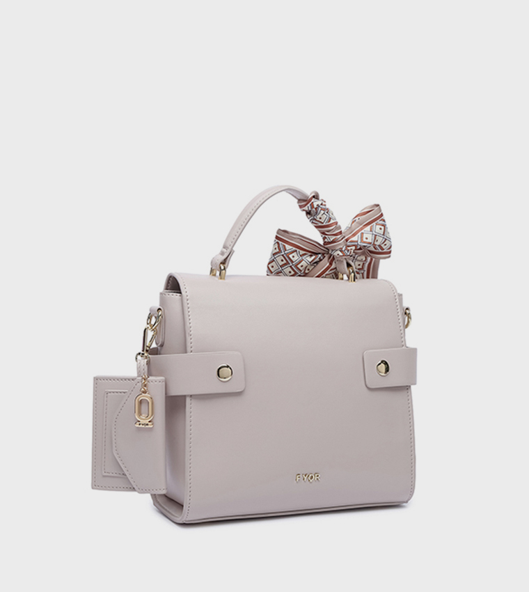Scarf Detail Flap Top-Handle Bag