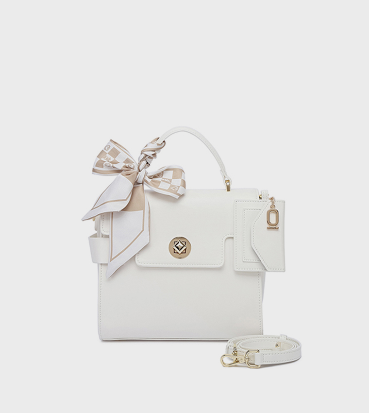 Scarf Detail Flap Top-Handle Bag