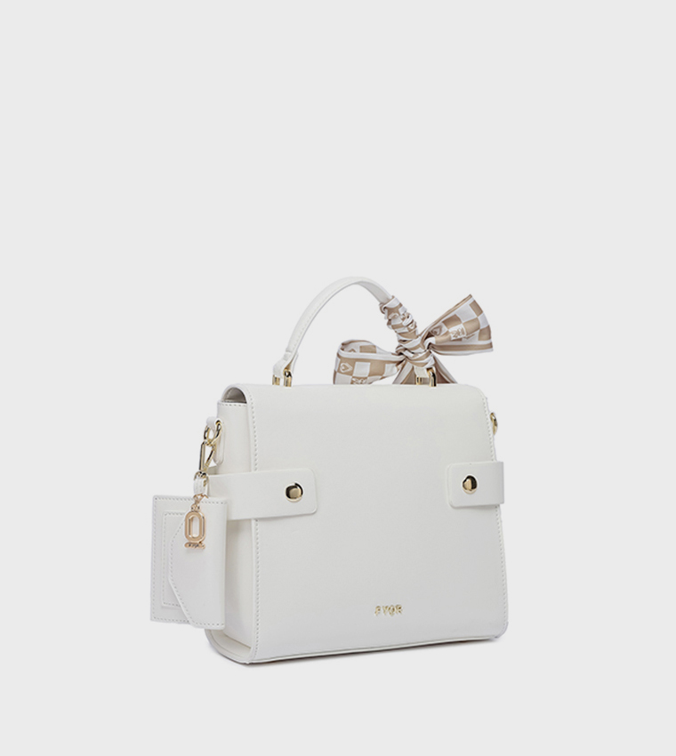 Scarf Detail Flap Top-Handle Bag