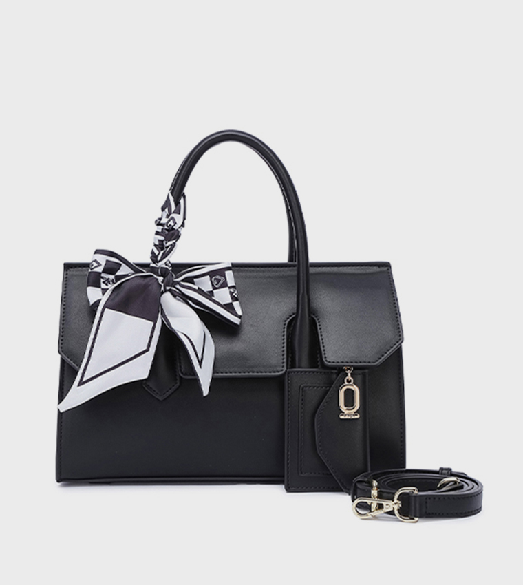 Scarf Detail Flap Satchel Bag