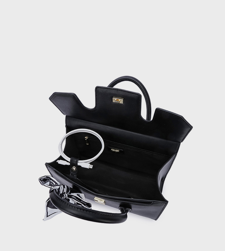 Scarf Detail Flap Satchel Bag
