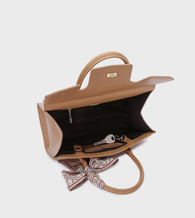 Scarf Detail Flap Satchel Bag