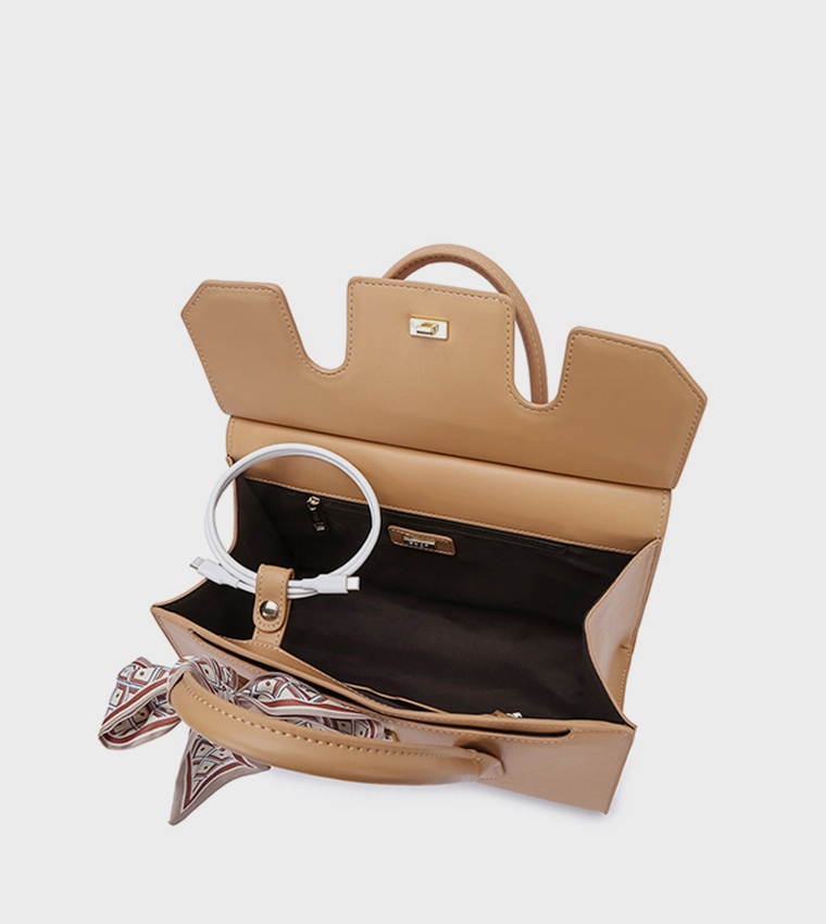 Scarf Detail Flap Satchel Bag