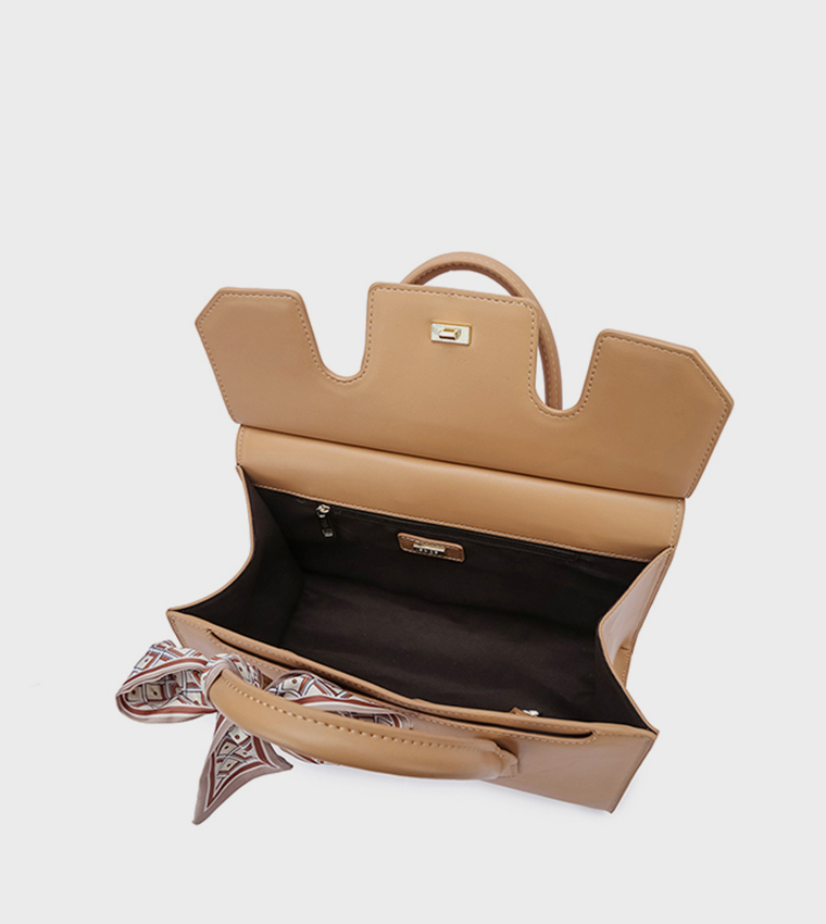 Scarf Detail Flap Satchel Bag