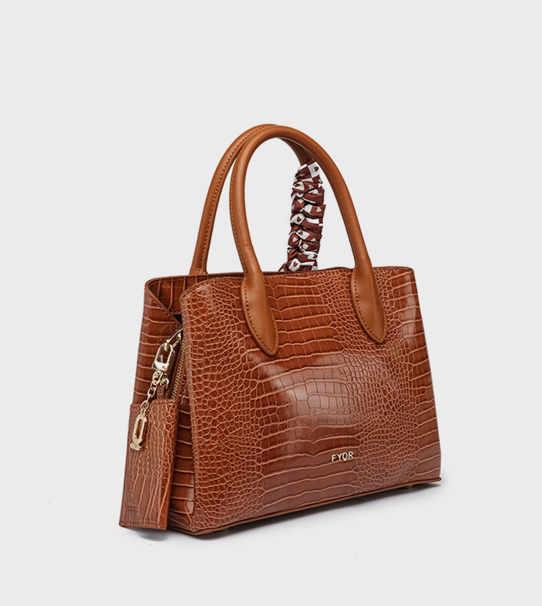 Textured Satchel Bag with Coin Pouch