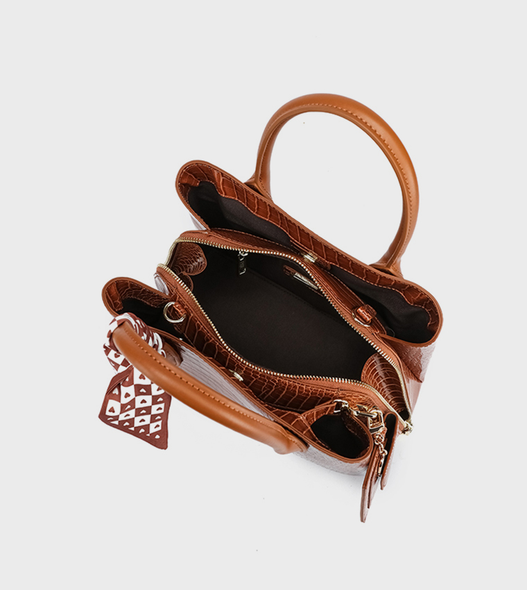 Textured Satchel Bag with Coin Pouch