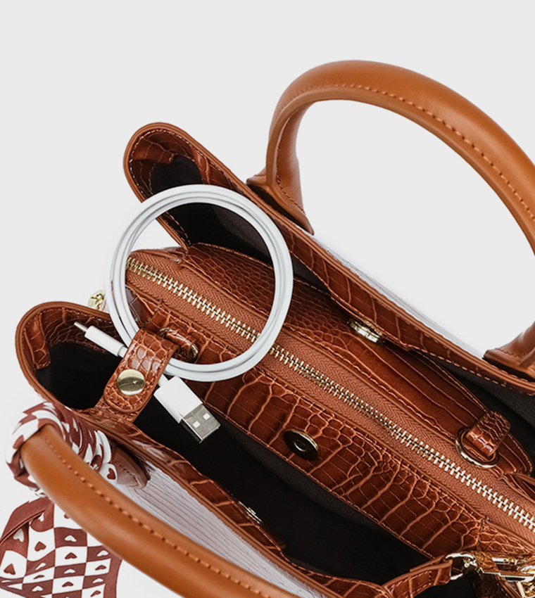Textured Satchel Bag with Coin Pouch