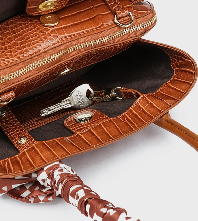 Textured Satchel Bag with Coin Pouch