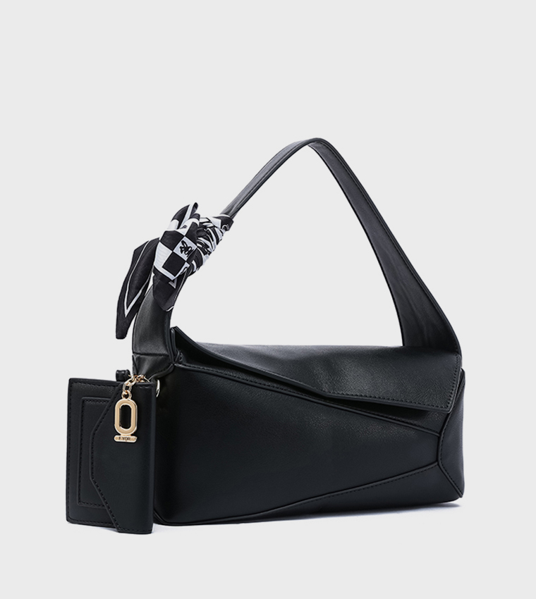 Solid Shoulder Bag with Coin Pouch