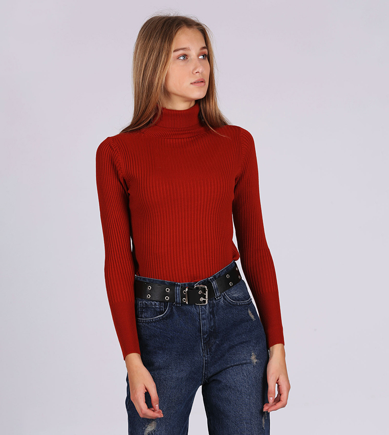 Buy Bigdart Ribbed Turtleneck Sweater In Orange 6thStreet UAE