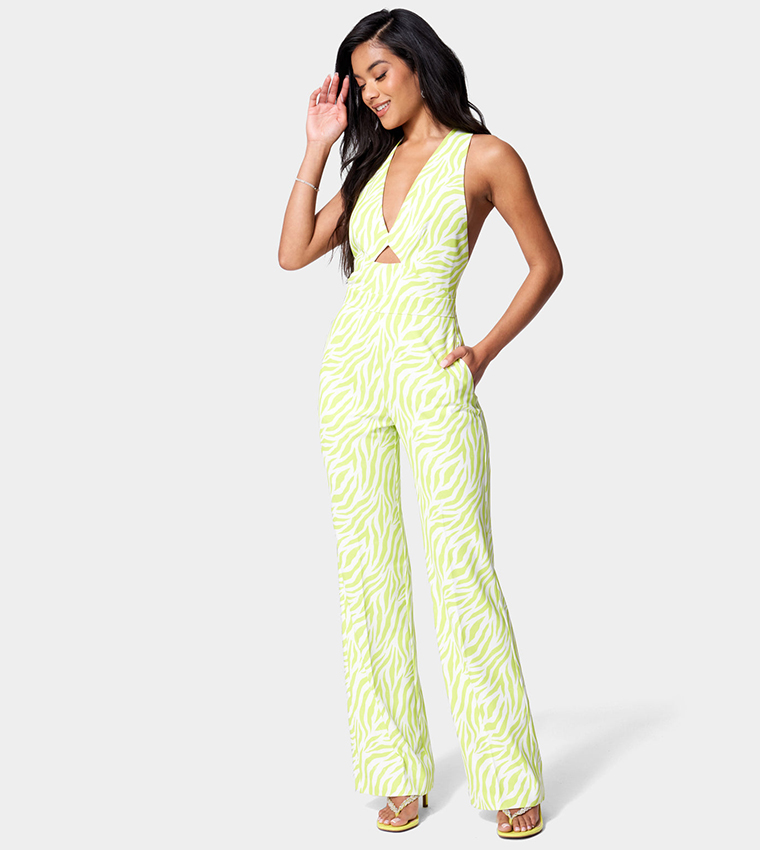 Buy Bebe Satin Twill Halter Neck Wide Leg Jumpsuit In ANIMAL PRINT 6thStreet Kuwait