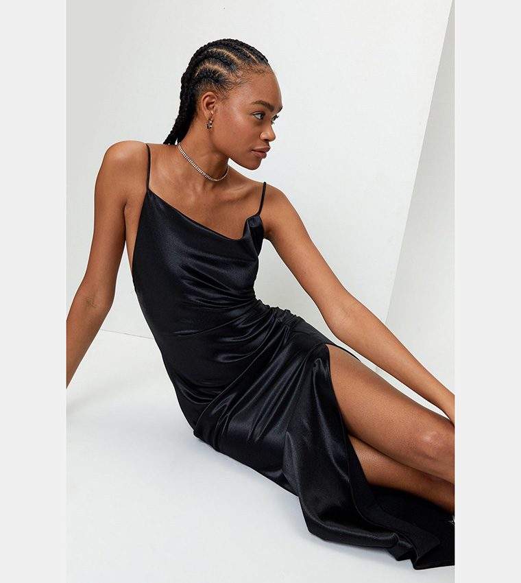 Buy Nasty Gal Cowl Neck Satin Strappy Maxi Slip Dress In Black | 6thstreet  Oman