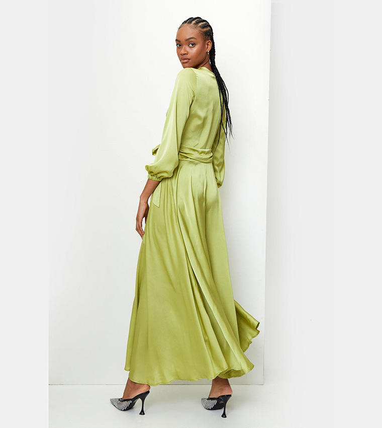 nasty gal green maxi dress Wrap Dresses Long Sleeve Nasty Gal Satin Long Sleeve Cowl Back Dress sleeveless party dress