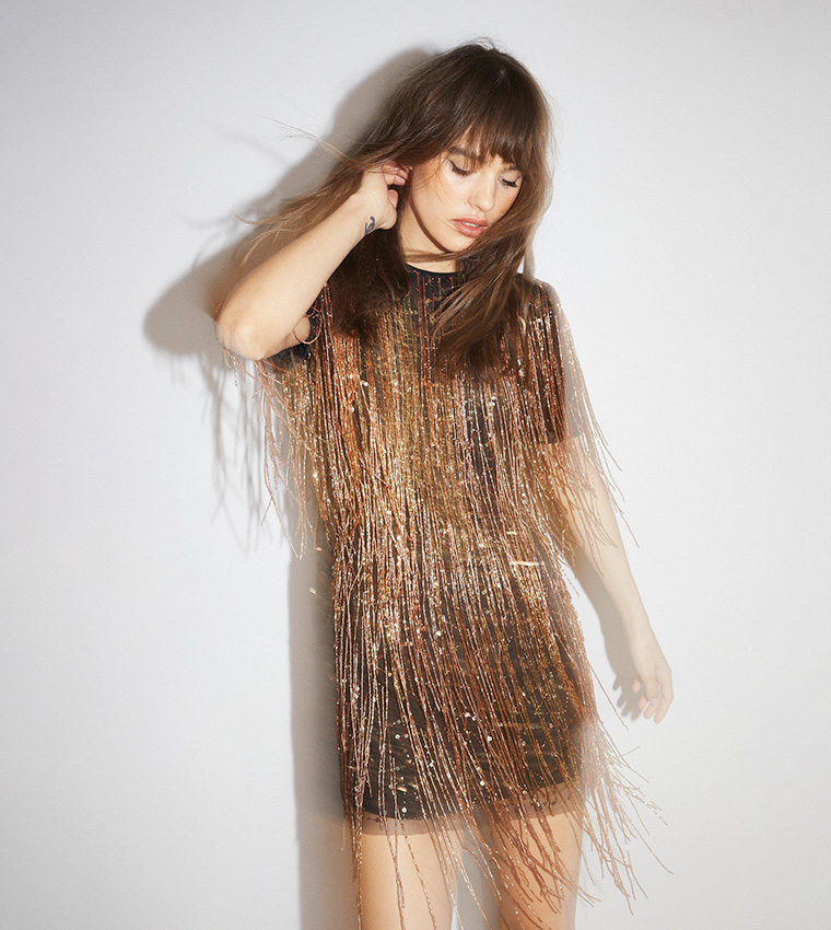 nasty gal gold sequin dress Gold Tiger Hand Embellished Sequin Strappy Mini Dress