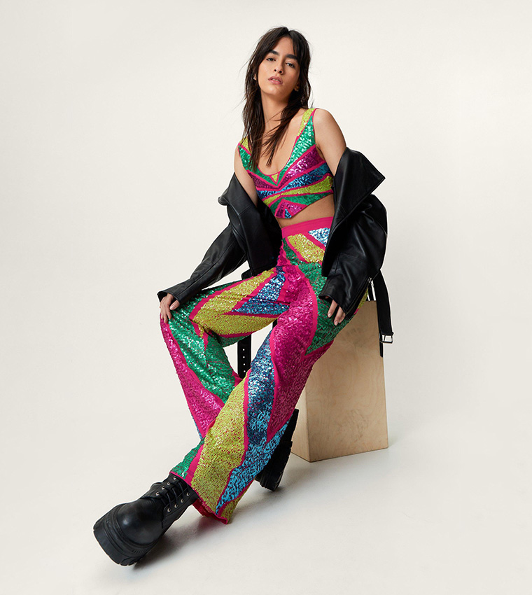 Color block outlet wide leg pants