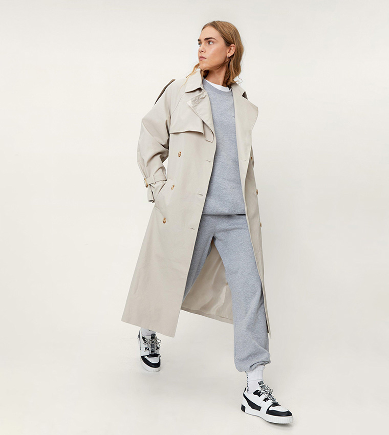 Buy Nasty Gal Longline Double Breasted Trench Coat In Beige
