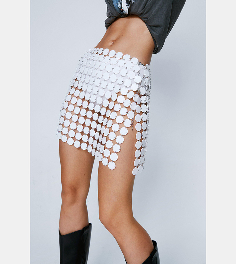 Buy Nasty Gal Disc Chainmail Sequin Mini Skirt In White