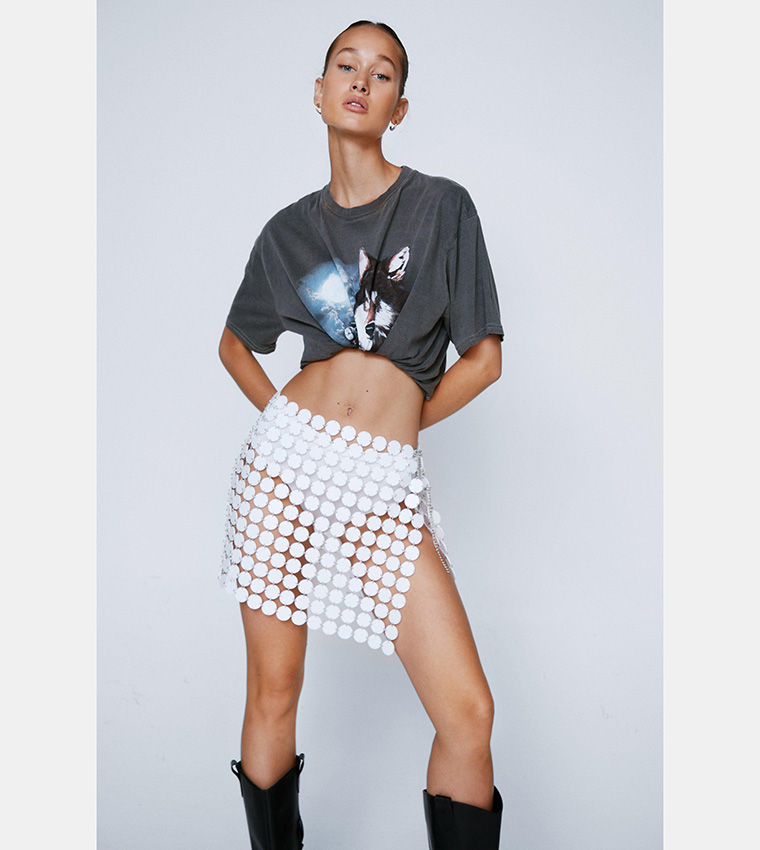 Buy Nasty Gal Disc Chainmail Sequin Mini Skirt In White