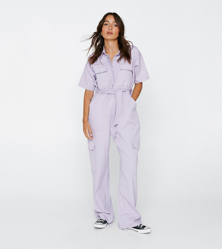 Buy Nasty Gal Petite Twill Belted Utility Jumpsuit In Lilac 6thStreet Kuwait