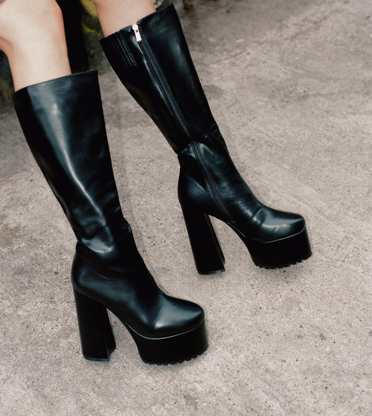 Nasty Gal Over The Knee Faux Leather Boots Nasty Gal Two Tone