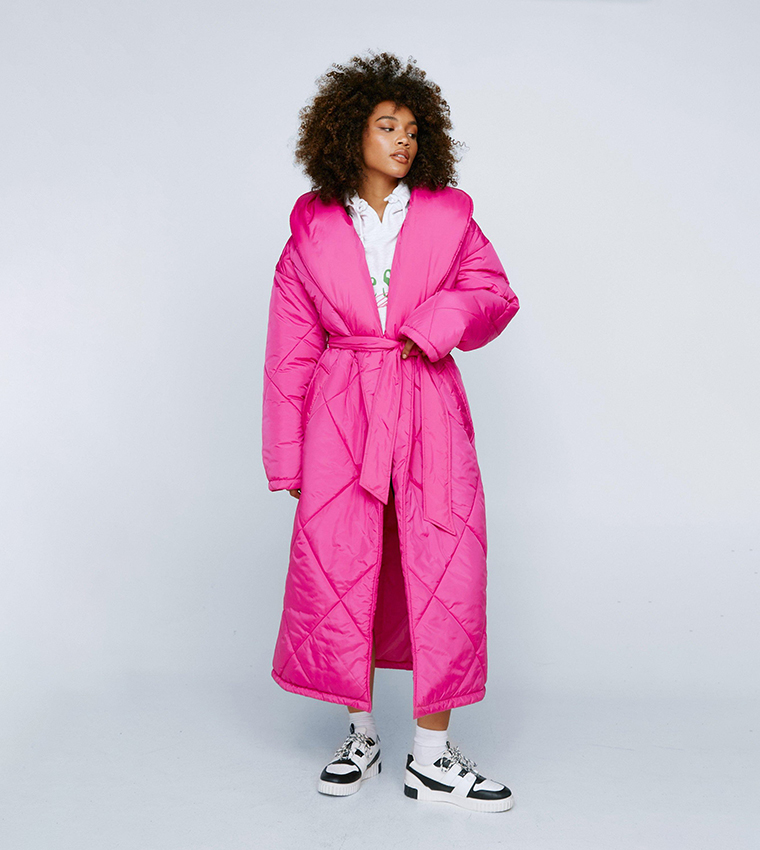 Buy Nasty Gal Belted Longline Quilted Jacket In Hot Pink