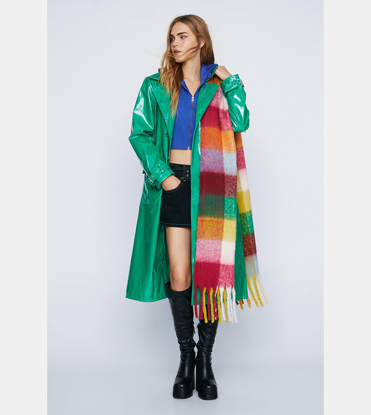 Buy Nasty Gal Longline Vinyl Trench Coat In Green 6thStreet Oman