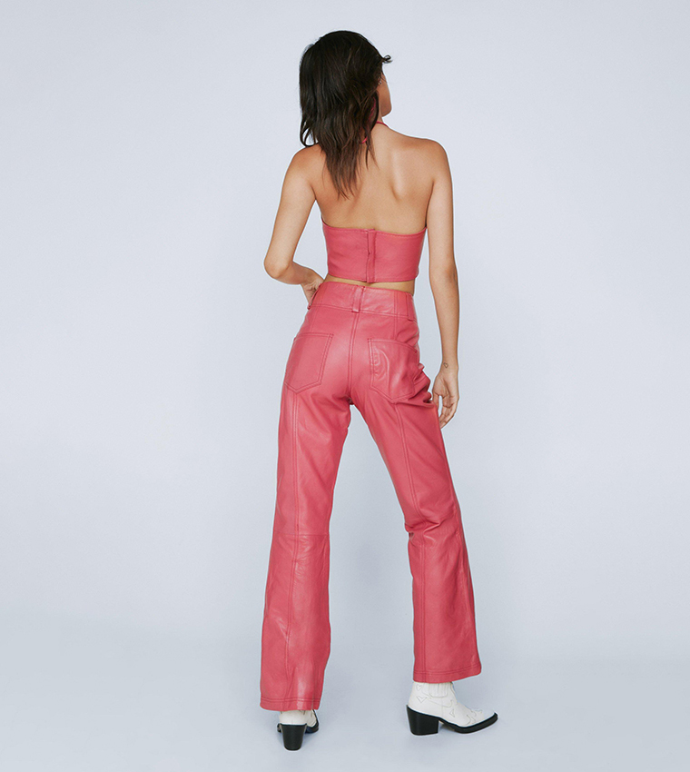 Buy Nasty Gal Real Leather Lace Up Flared Trousers In Hot Pink